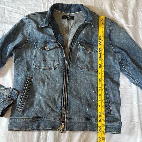 7 for all mankind mens denim trucker jacket size medium paint splatter distresse - Picture 6 of 9